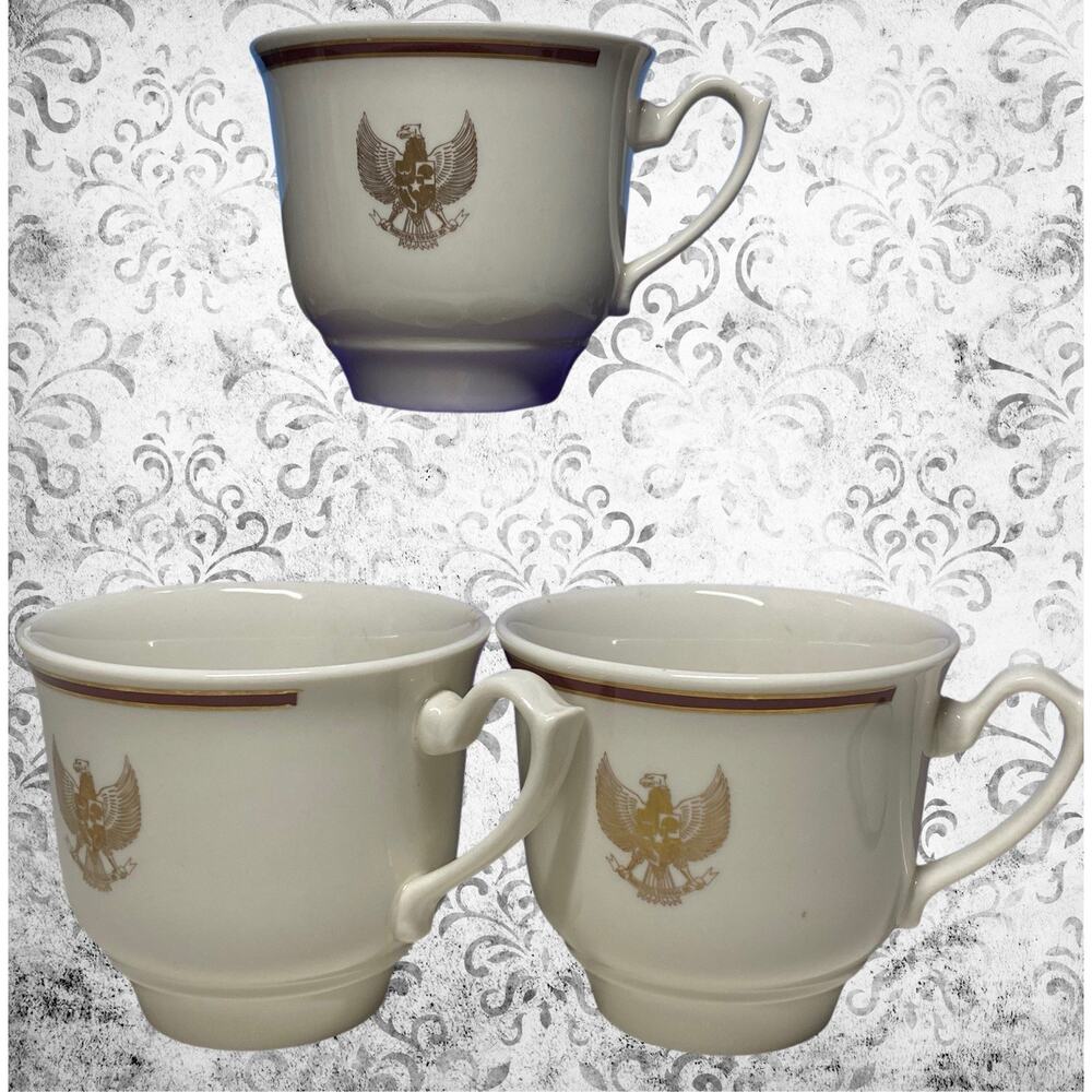 Set of 3 Vintage Syracuse China Coffee Cups Garuda Pancasila (Indonesia) Crest